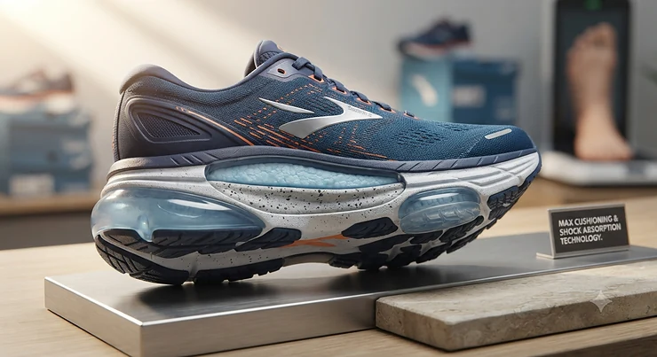 An illustration highlighting the thick midsole and shock absorption layers of a neutral running shoe. neutral running shoes men under $150