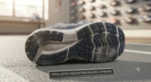 An illustration of a shoe outsole showing the typical outer-edge wear pattern common for high arch runners.
