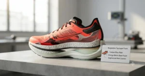 Cross-section illustration showing the plush foam cushioning layers in men's neutral shoes for half marathon long runs.
