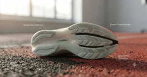 Illustration of normal outsole wear patterns on the heel and forefoot of a neutral runner's shoe.