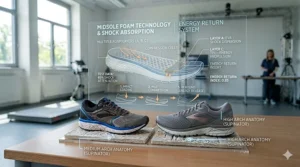 Graphic illustration showing the typical centralized wear and tear pattern on the sole of men's neutral running shoes.