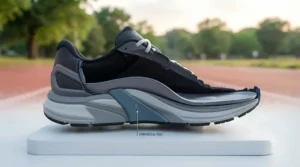 Cross-section view of a men's stability running shoe showing the internal contouring and high arch support engineered for overpronators.
