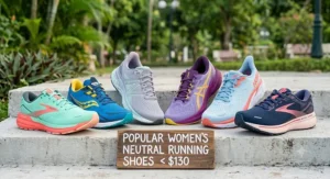 Selection of popular women's neutral running shoes priced under $130 in vibrant colorways