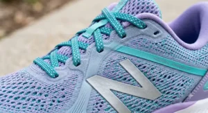 Close-up shot of the breathable mesh upper on a women's neutral running shoe under $130