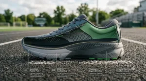 An illustrative cross-section comparing the soft cushioning and dense stability foam layers in a men’s motion control running shoe.