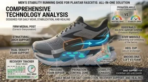 Graphic depicting a man walking comfortably in stability running shoes during plantar fasciitis