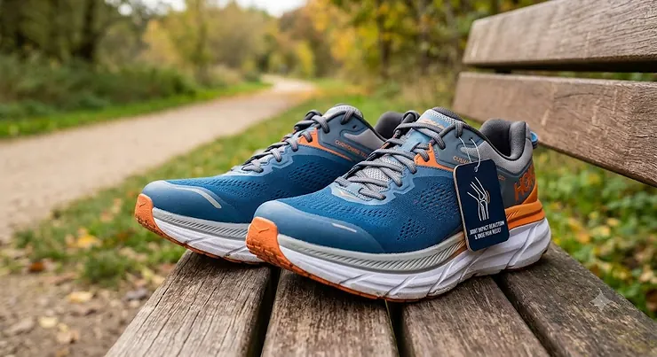 A pair of highly cushioned running shoes for men designed to reduce joint impact and alleviate knee pain. cushioned running shoes men knee pain