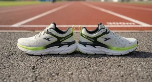 Side profile illustration of men's max cushion road running shoes highlighting the plush stacked foam sole and breathable mesh upper.