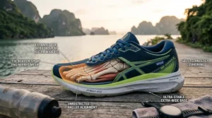 Illustration highlighting the spacious wide toe box design of a men's stability running shoe to allow natural toe splay.