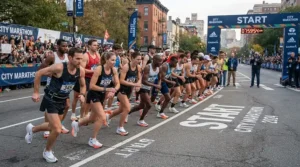 Runners at the starting line wearing specialized racing flats for 5k races