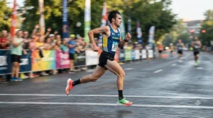 Male runner wearing high-speed racing flats for 5k road races