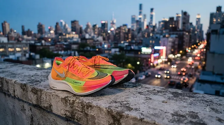 Bright neon colored racing flats for 5k evening running sessions