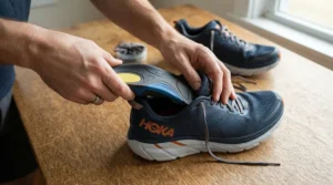 Inserting arch support insoles into running shoes for flat feet at home