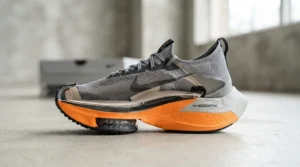 Detailed view of the medial post technology built into running shoes for overpronation to control foot motion.