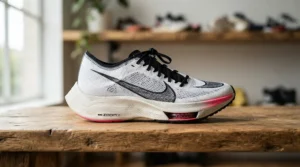 Side profile view of ergonomic running shoes for plantar fasciitis showcasing thick sole cushioning