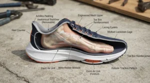 Diagram highlighting running shoes for wide feet men with a spacious toe box