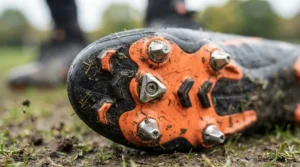 Detailed view of metal pins on track spikes for beginners